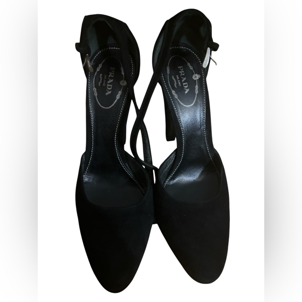 Black suede Prada heels